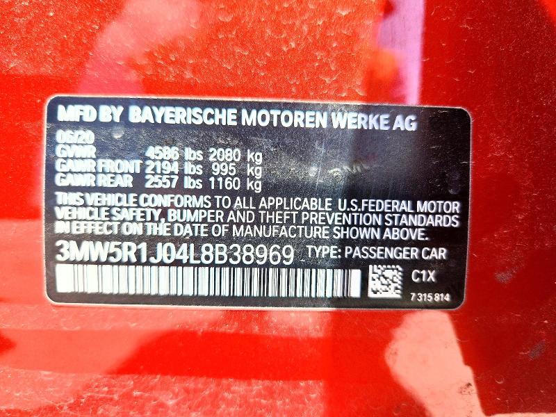 Aukcja sprzedaży 2020 Bmw 330i, vin: 3MW5R1J04L8B38969, numer aukcji: 57517046