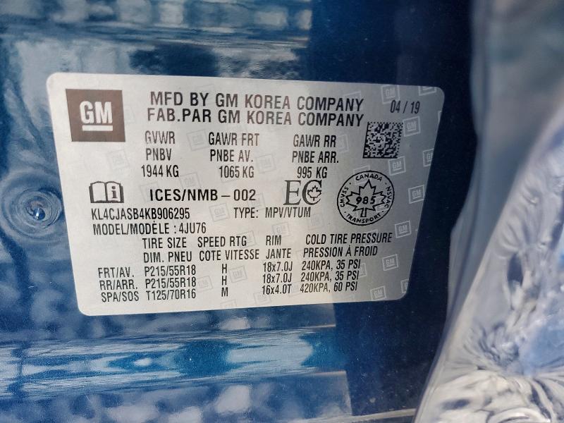 59968906 :رقم المزاد ، KL4CJASB4KB906295 vin ، 2019 Buick Encore مزاد بيع