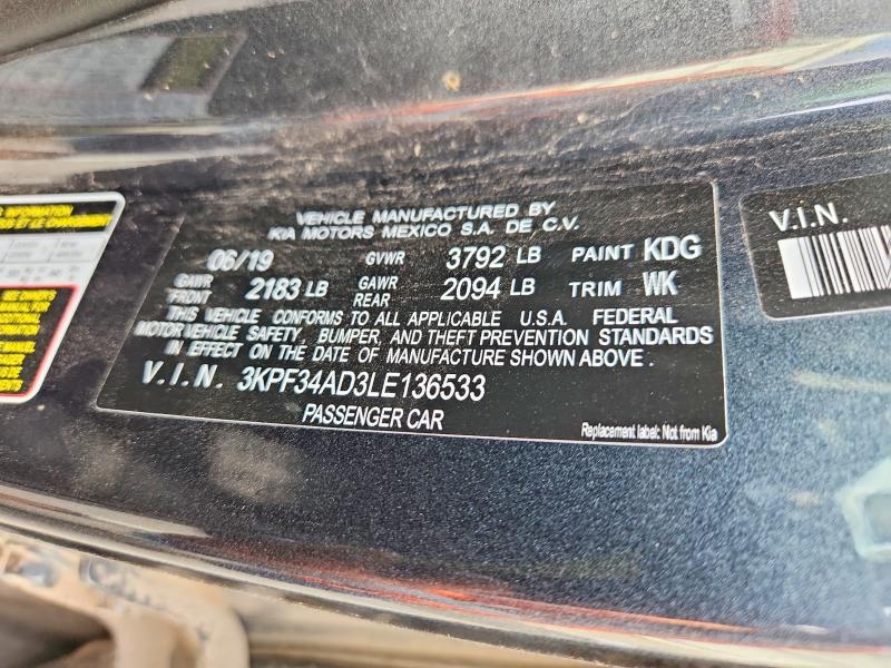 60406756 :رقم المزاد ، 3KPF34AD3LE136533 vin ، 2020 Kia Forte مزاد بيع