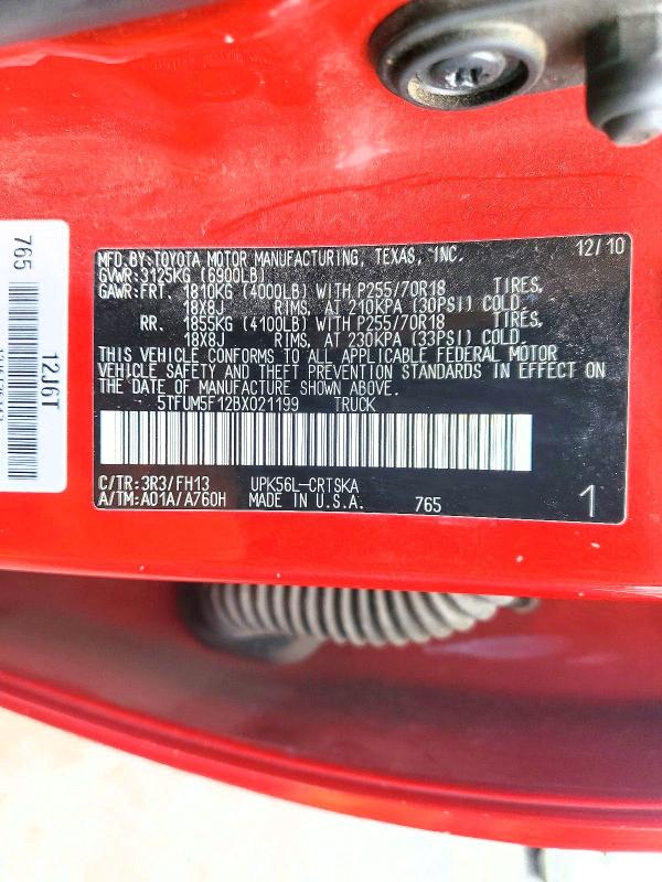 2011 Toyota Tundra მანქანა იყიდება აუქციონზე, vin: 5TFUM5F12BX021199, აუქციონის ნომერი: 63224486