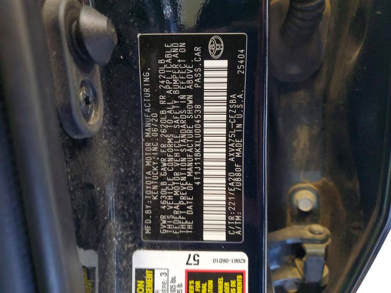 Продаж на аукціоні авто 2020 Toyota Camry, vin: 4T1J11BKXLU004538, номер лоту: 60383026