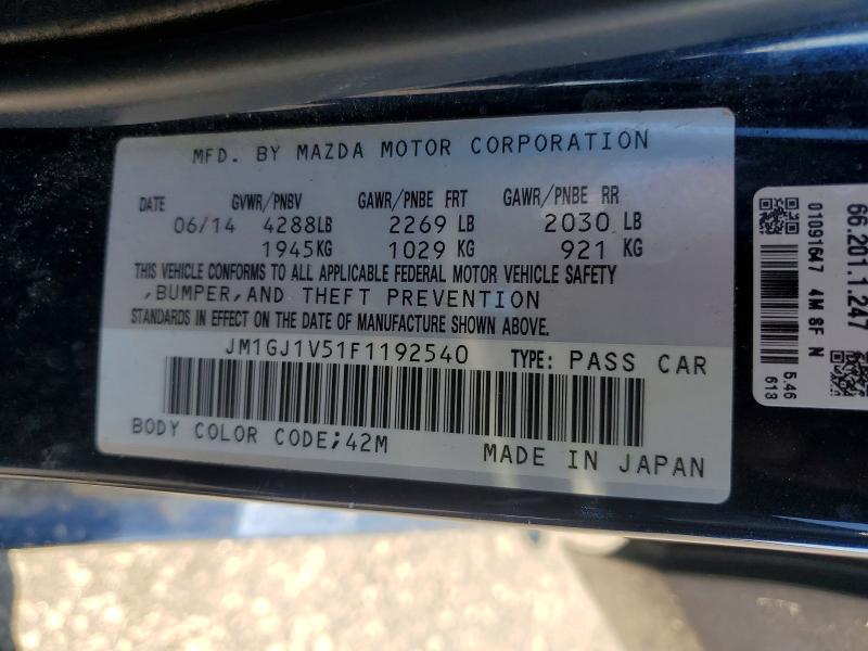 2015 Mazda 6 მანქანა იყიდება აუქციონზე, vin: JM1GJ1V51F1192540, აუქციონის ნომერი: 60425946