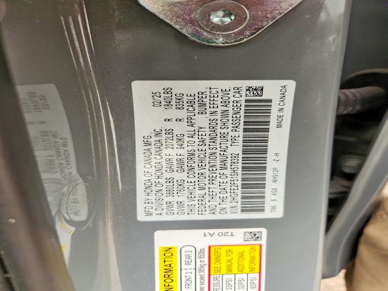Продаж на аукціоні авто 2025 Honda Civic, vin: 2HGFE2F51SH578392, номер лоту: 60147396