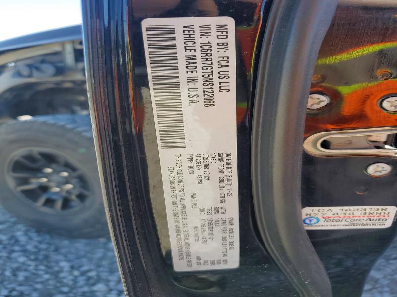 2022 Ram 1500 Classic მანქანა იყიდება აუქციონზე, vin: 1C6RR7GT5NS122068, აუქციონის ნომერი: 59637966
