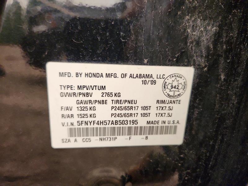 Продажа на аукционе авто 2010 Honda Pilot, vin: 5FNYF4H57AB503195, номер лота: 57660176