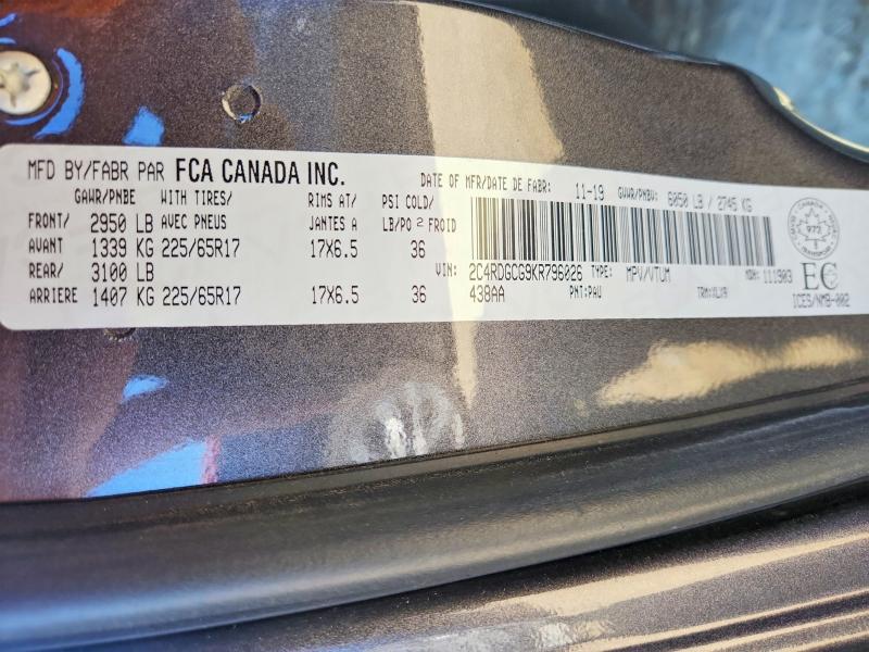 2019 Dodge Grand Caravan მანქანა იყიდება აუქციონზე, vin: 2C4RDGCG9KR796026, აუქციონის ნომერი: 58941936