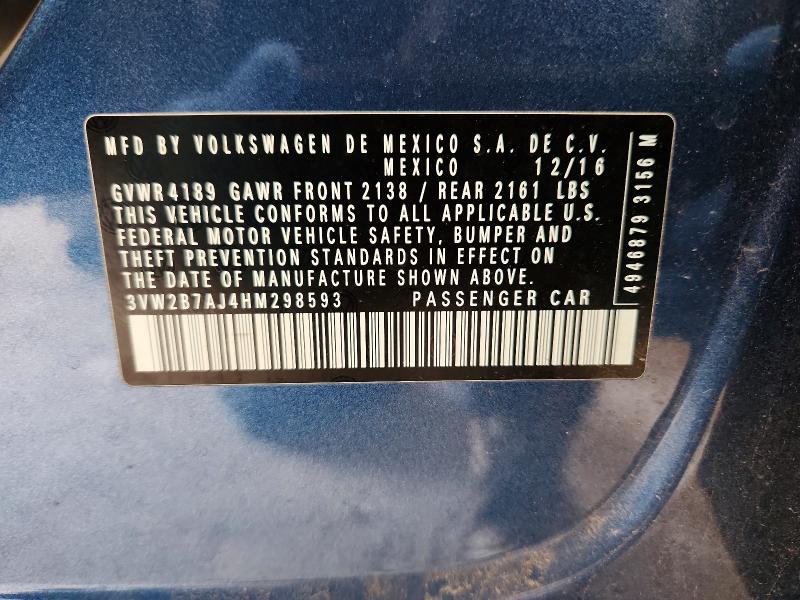 59400246 :رقم المزاد ، 3VW2B7AJ4HM298593 vin ، 2017 Volkswagen Jetta مزاد بيع