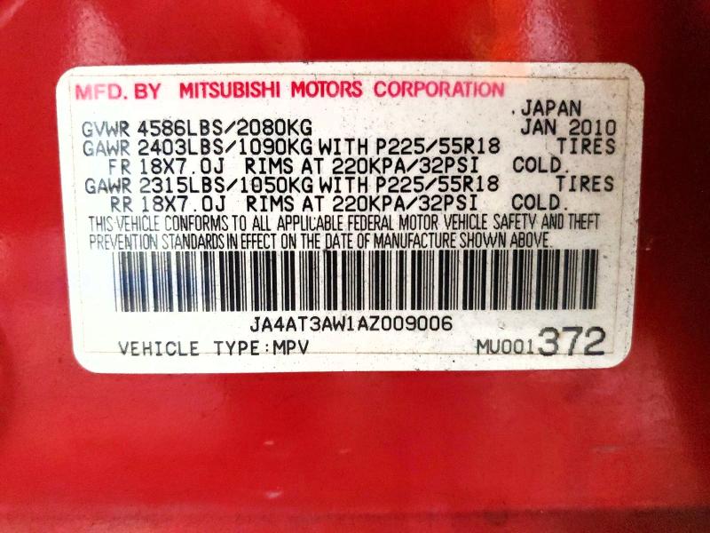2010 Mitsubishi Outlander მანქანა იყიდება აუქციონზე, vin: JA4AT3AW1AZ009006, აუქციონის ნომერი: 61242336