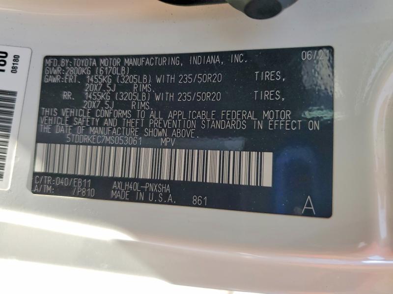 Продажа на аукционе авто 2021 Toyota Sienna, vin: 5TDDRKEC7MS053061, номер лота: 59897126