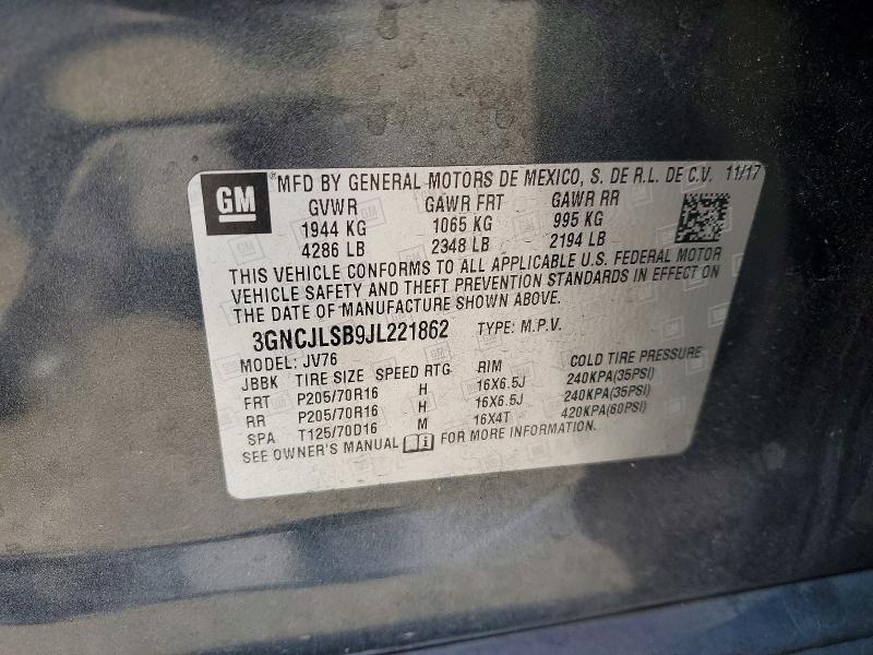 Aukcja sprzedaży 2018 Chevrolet Trax, vin: 3GNCJLSB9JL221862, numer aukcji: 61548986