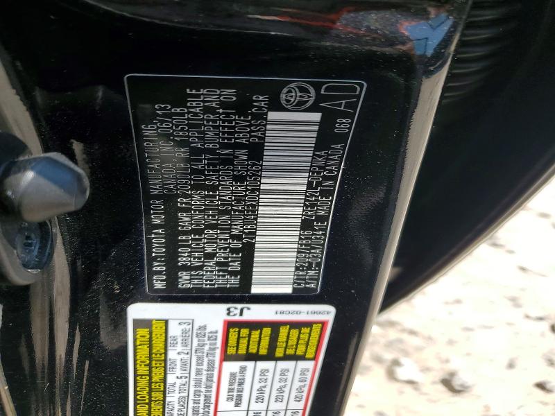62651656 :رقم المزاد ، 2T1BU4EEXDC105262 vin ، 2013 Toyota Corolla مزاد بيع