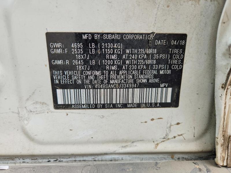 Продаж на аукціоні авто 2018 Subaru Outback, vin: 4S4BSANC8J3349947, номер лоту: 61049916