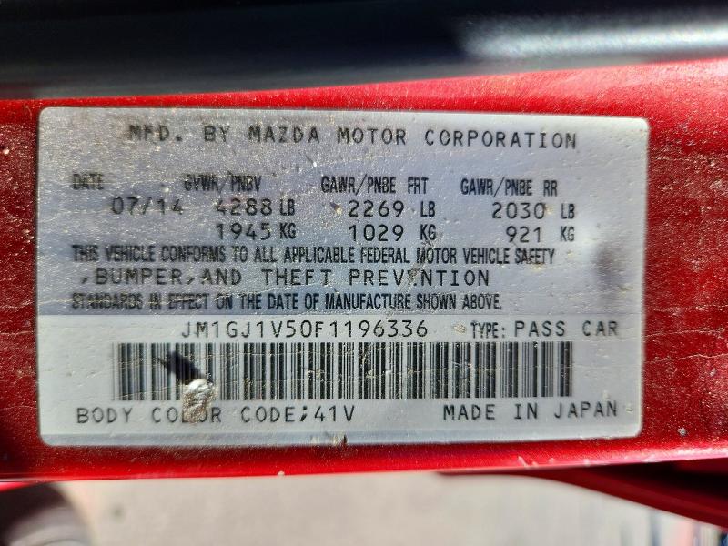 2015 Mazda 6 მანქანა იყიდება აუქციონზე, vin: JM1GJ1V50F1196336, აუქციონის ნომერი: 62312816