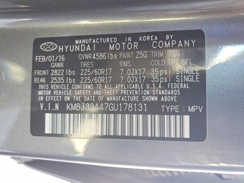 2016 Hyundai Tucson მანქანა იყიდება აუქციონზე, vin: KM8J33A47GU178131, აუქციონის ნომერი: 59834176