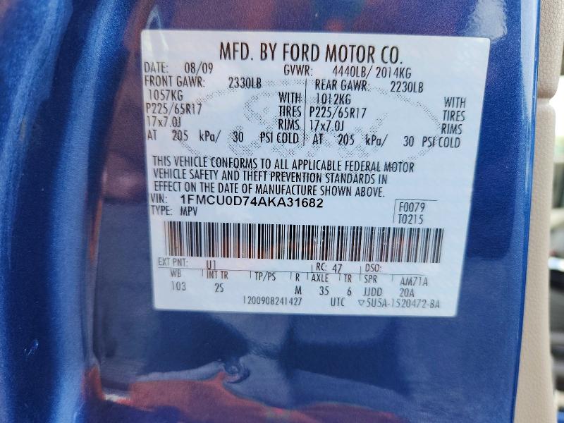 Продажа на аукционе авто 2010 Ford Escape, vin: 1FMCU0D74AKA31682, номер лота: 59716526