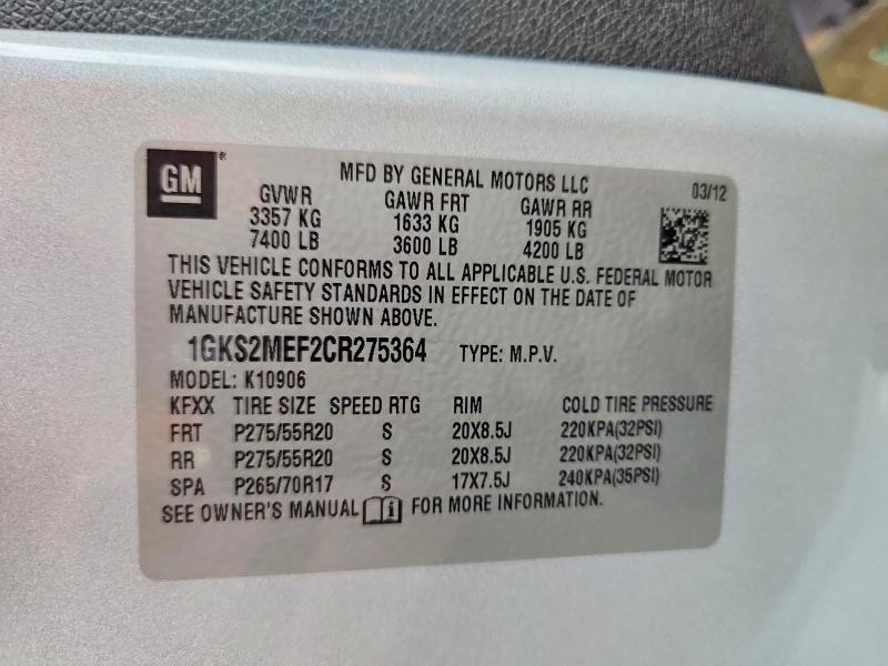 2012 Gmc Yukon Xl მანქანა იყიდება აუქციონზე, vin: 1GKS2MEF2CR275364, აუქციონის ნომერი: 63147216