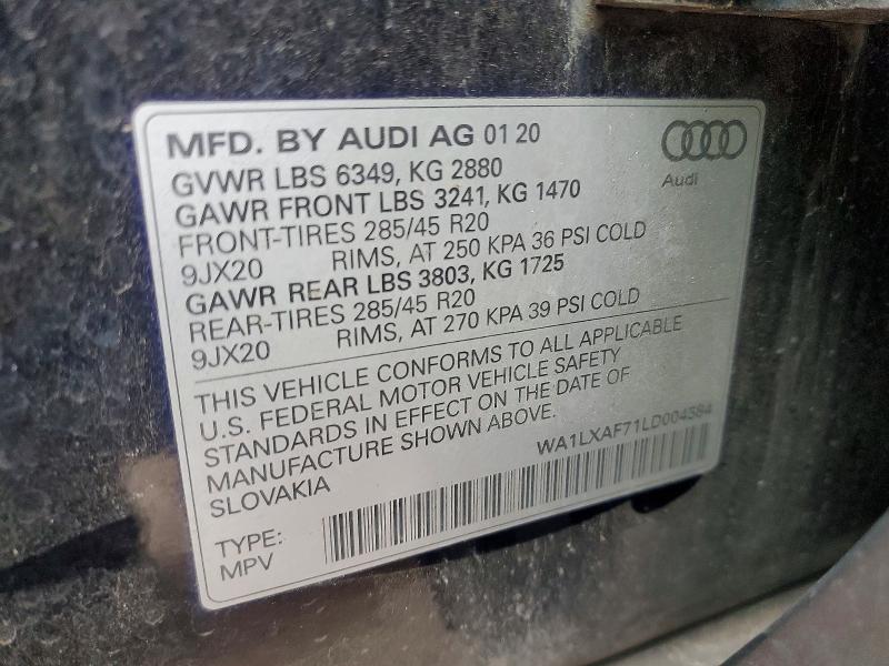 Продаж на аукціоні авто 2020 Audi Q7, vin: WA1LXAF71LD004584, номер лоту: 61024096