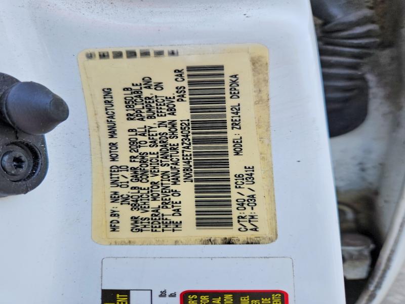 61284676 :رقم المزاد ، 1NXBU4EE7AZ340521 vin ، 2010 Toyota Corolla مزاد بيع