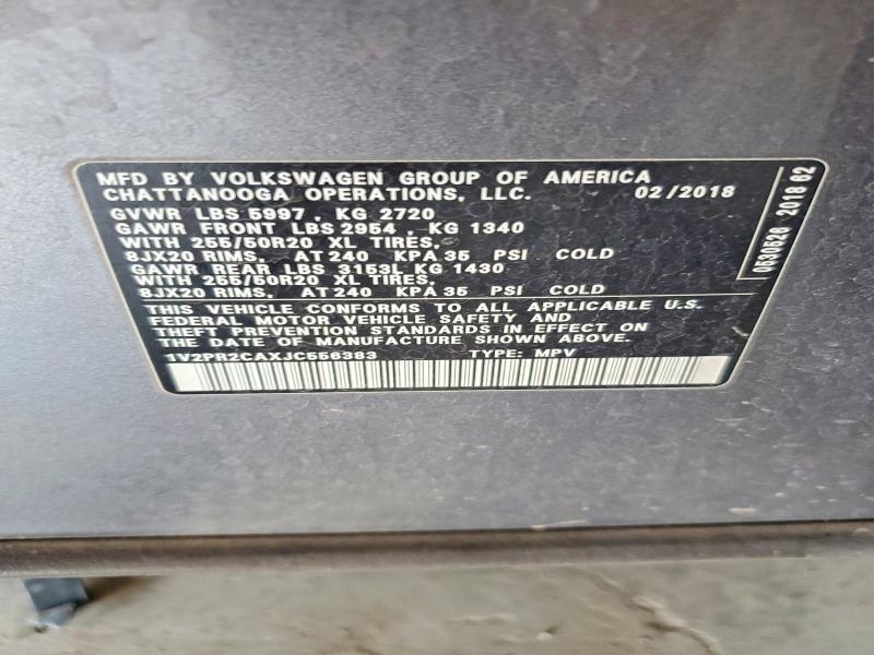 2018 Volkswagen Atlas მანქანა იყიდება აუქციონზე, vin: 1V2PR2CAXJC556383, აუქციონის ნომერი: 60918906