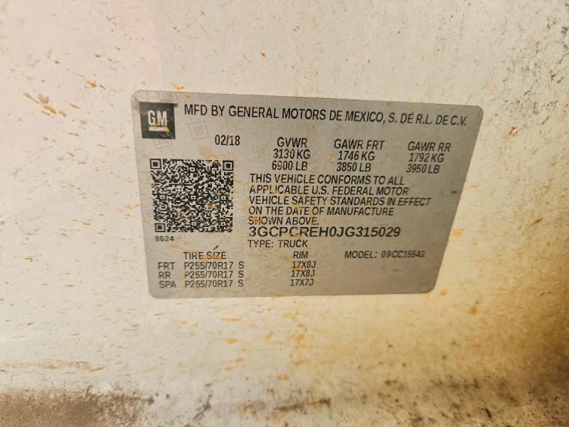 2018 Chevrolet Silverado მანქანა იყიდება აუქციონზე, vin: 3GCPCREH0JG315029, აუქციონის ნომერი: 59715016