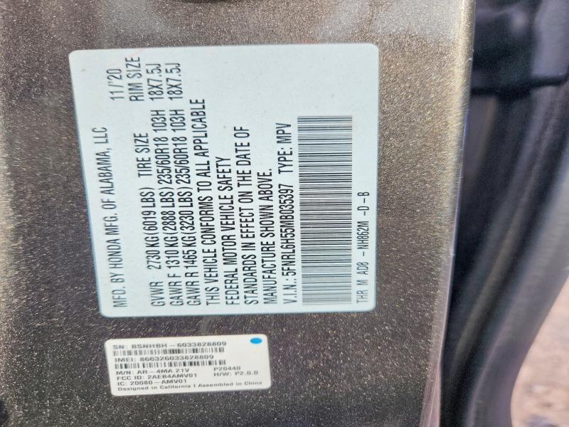 2021 Honda Odyssey მანქანა იყიდება აუქციონზე, vin: 5FNRL6H55MB035397, აუქციონის ნომერი: 60376716