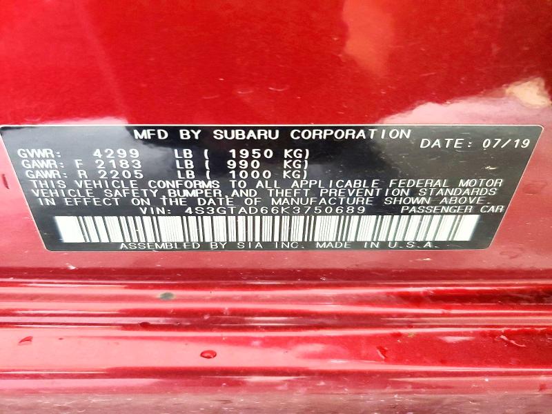 Aukcja sprzedaży 2019 Subaru Impreza, vin: 4S3GTAD66K3750689, numer aukcji: 61336346