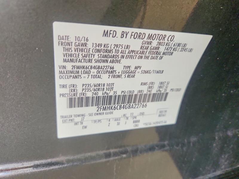 2016 Ford Flex მანქანა იყიდება აუქციონზე, vin: 2FMHK6C84GBA22766, აუქციონის ნომერი: 59556016
