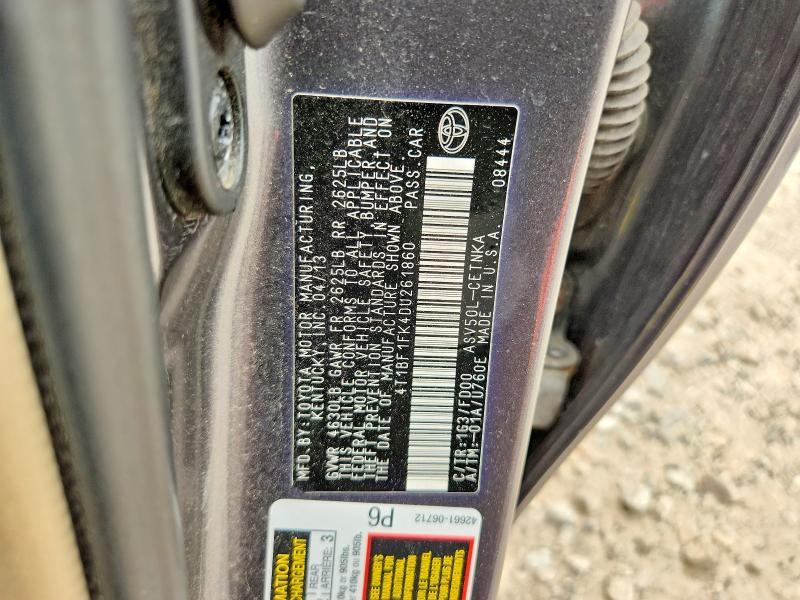 2013 Toyota Camry მანქანა იყიდება აუქციონზე, vin: 4T1BF1FK4DU261860, აუქციონის ნომერი: 60832776