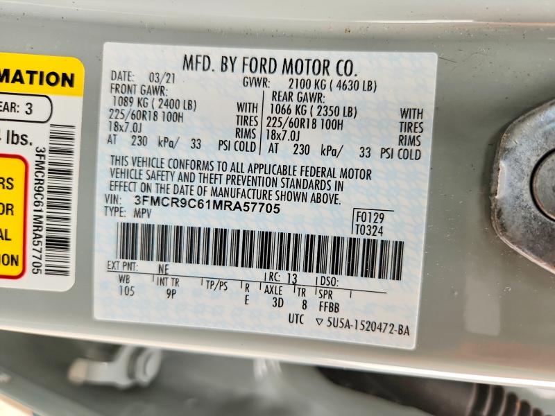 Продаж на аукціоні авто 2021 Ford Bronco Sport, vin: 3FMCR9C61MRA57705, номер лоту: 61386416