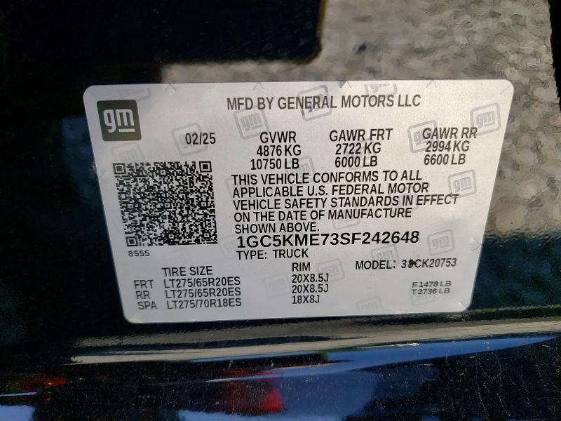 85772595 :رقم المزاد ، 1GC5KME73SF242648 vin ، 2025 Chevrolet Silverado مزاد بيع
