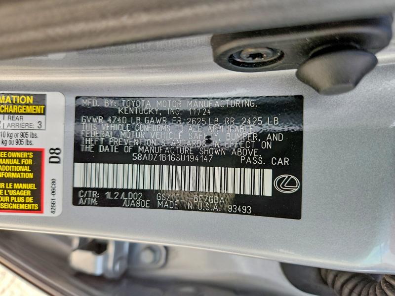 Aukcja sprzedaży 2025 Lexus Es 350, vin: 58ADZ1B16SU194147, numer aukcji: 58510566