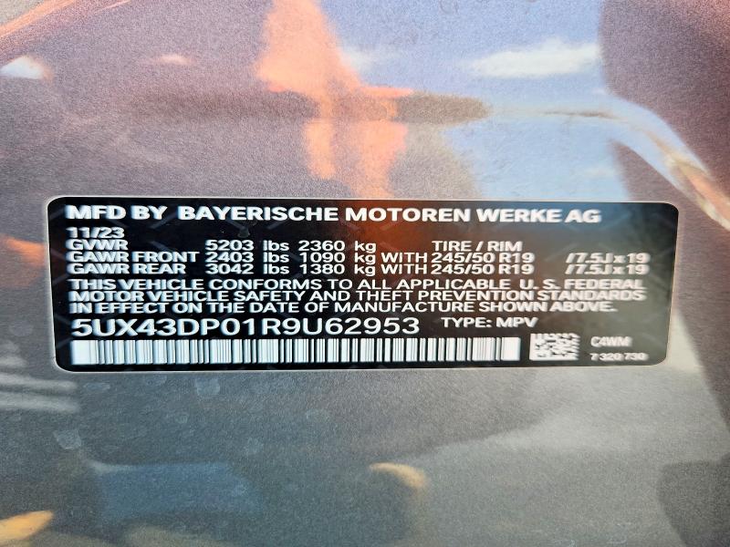 2024 Bmw X3 მანქანა იყიდება აუქციონზე, vin: 5UX43DP01R9U62953, აუქციონის ნომერი: 60330696