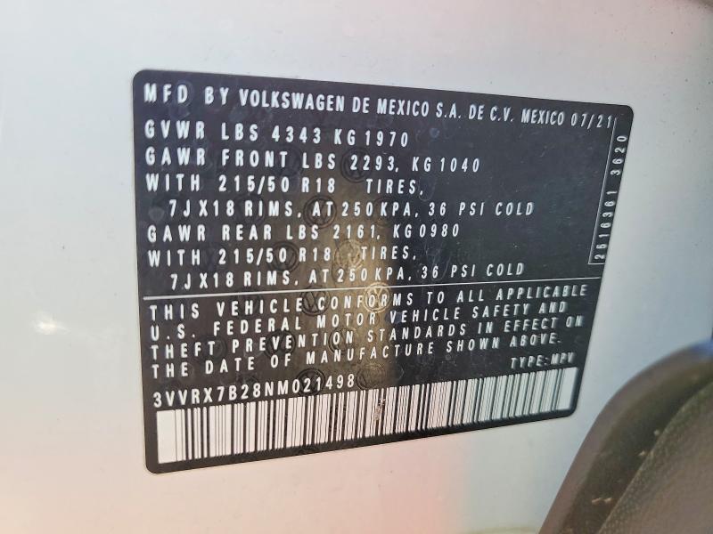 Aukcja sprzedaży 2022 Volkswagen Taos, vin: 3VVRX7B28NM021498, numer aukcji: 60262816
