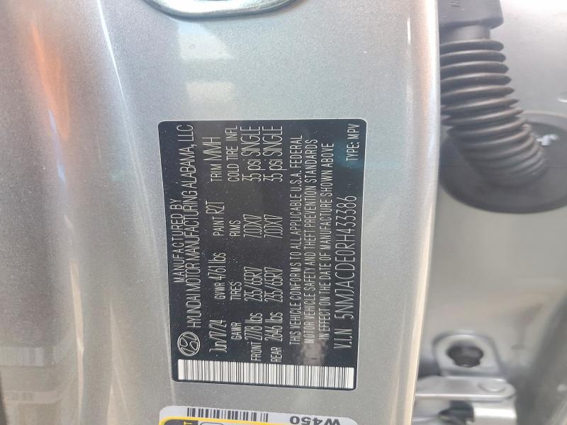 60746156 :رقم المزاد ، 5NMJACDE0RH433386 vin ، 2024 Hyundai Tucson مزاد بيع