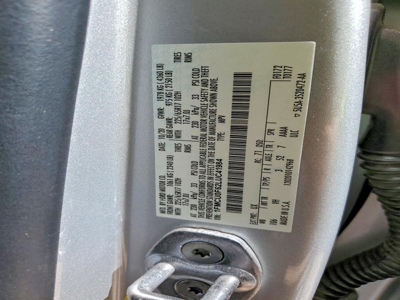 Продаж на аукціоні авто 2020 Ford Escape, vin: 1FMCU0F62LUC41984, номер лоту: 60702756