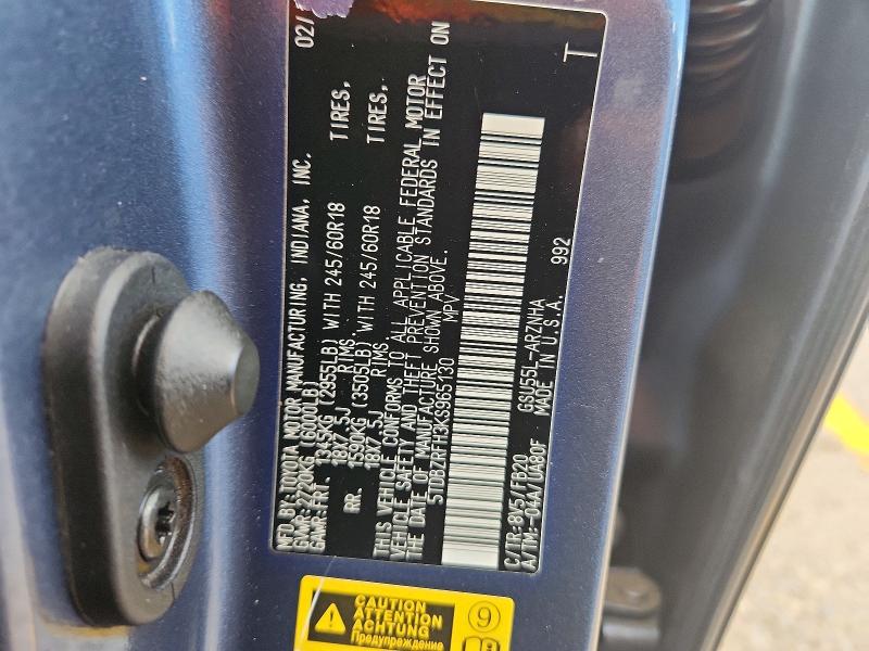 Aukcja sprzedaży 2019 Toyota Highlander, vin: 5TDBZRFH3KS965130, numer aukcji: 63056886