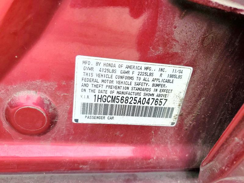 59625096 :رقم المزاد ، 1HGCM56825A047657 vin ، 2005 Honda Accord مزاد بيع
