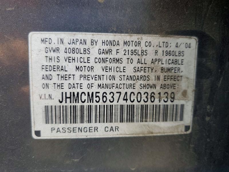 Продаж на аукціоні авто 2004 Honda Accord, vin: JHMCM56374C036139, номер лоту: 62618926