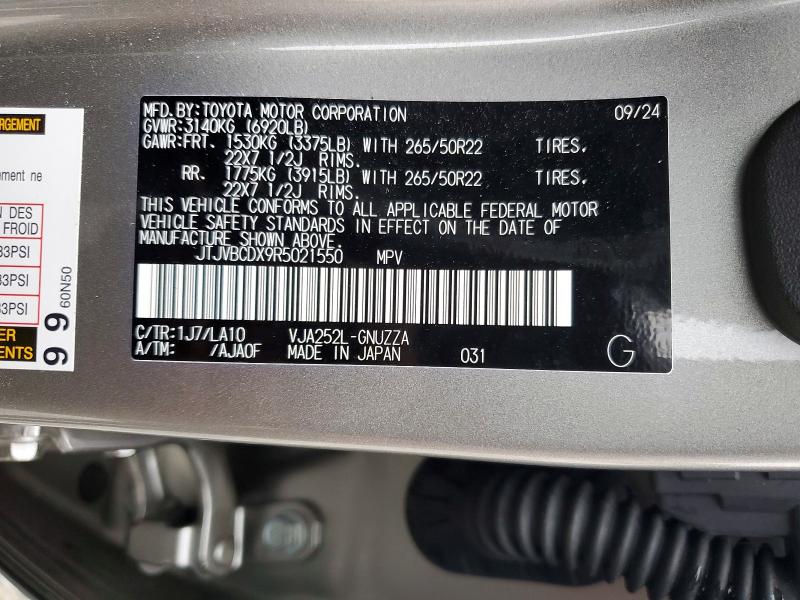 2024 Lexus Gx 550 მანქანა იყიდება აუქციონზე, vin: JTJVBCDX9R5021550, აუქციონის ნომერი: 61614596