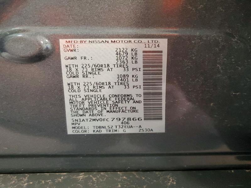 Продаж на аукціоні авто 2015 Nissan Rogue, vin: 5N1AT2MV0FC797866, номер лоту: 59963396