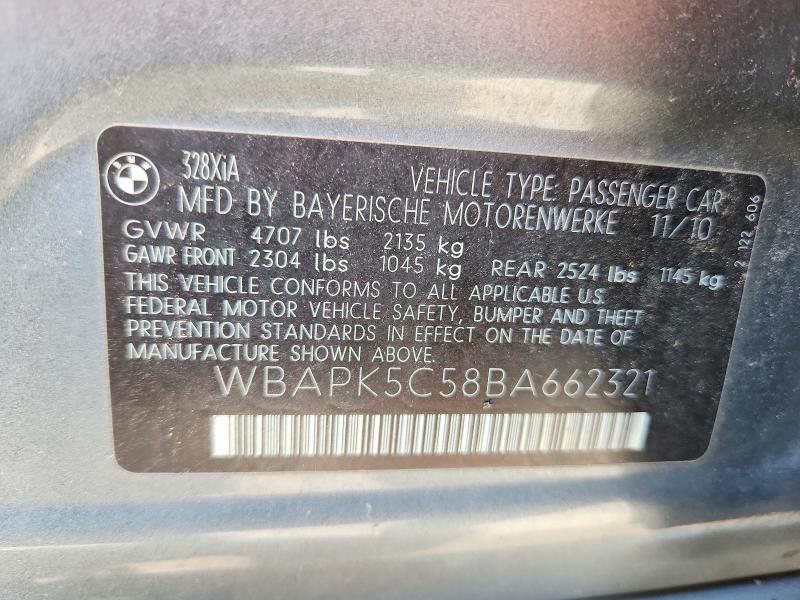 60254696 :رقم المزاد ، WBAPK5C58BA662321 vin ، 2011 Bmw 328 مزاد بيع