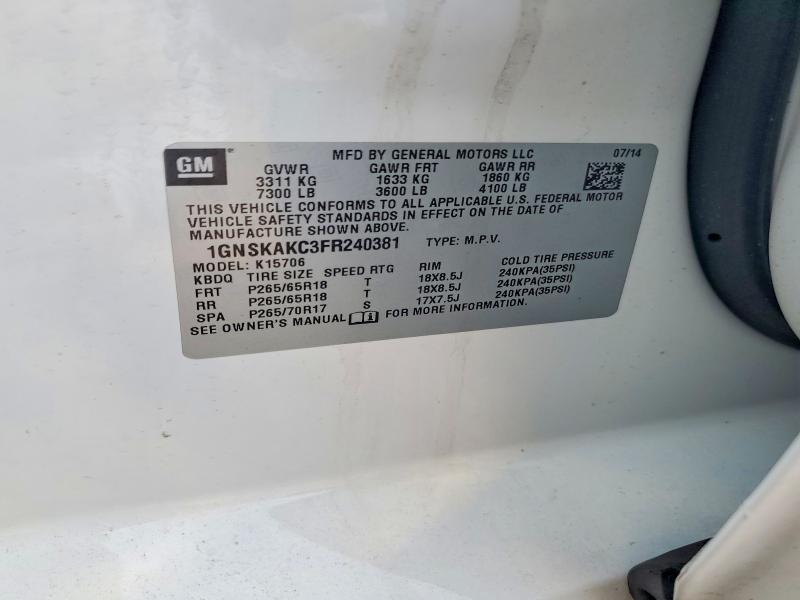 Aukcja sprzedaży 2015 Chevrolet Tahoe, vin: 1GNSKAKC3FR240381, numer aukcji: 62695126