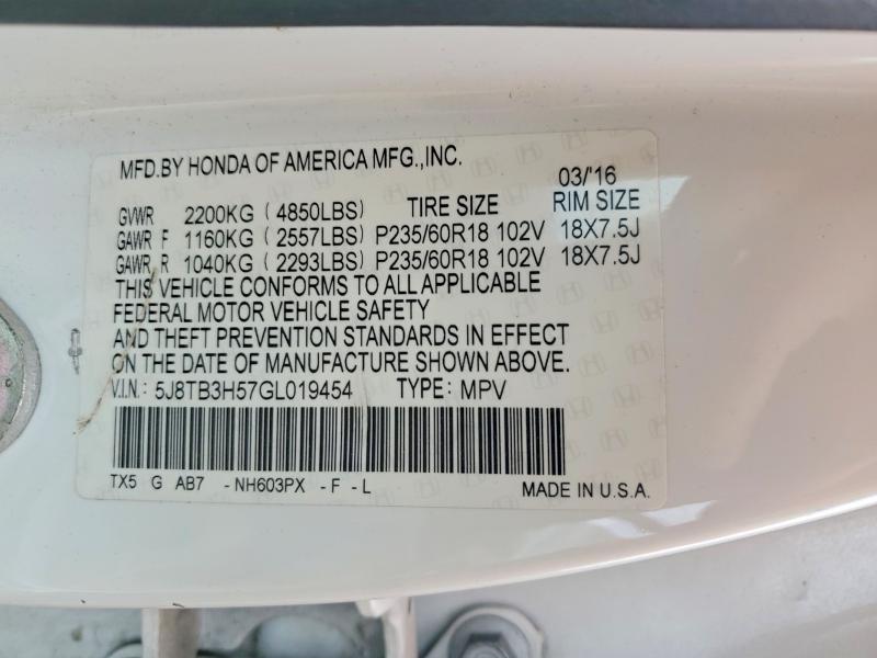 Продаж на аукціоні авто 2016 Acura Rdx, vin: 5J8TB3H57GL019454, номер лоту: 60515386