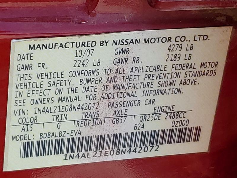 Продажа на аукционе авто 2008 Nissan Altima, vin: 1N4AL21E08N442072, номер лота: 61447006