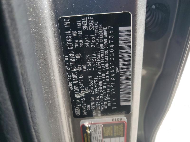 Aukcja sprzedaży 2016 Kia Sorento, vin: 5XYPK4A51GG047357, numer aukcji: 60186526