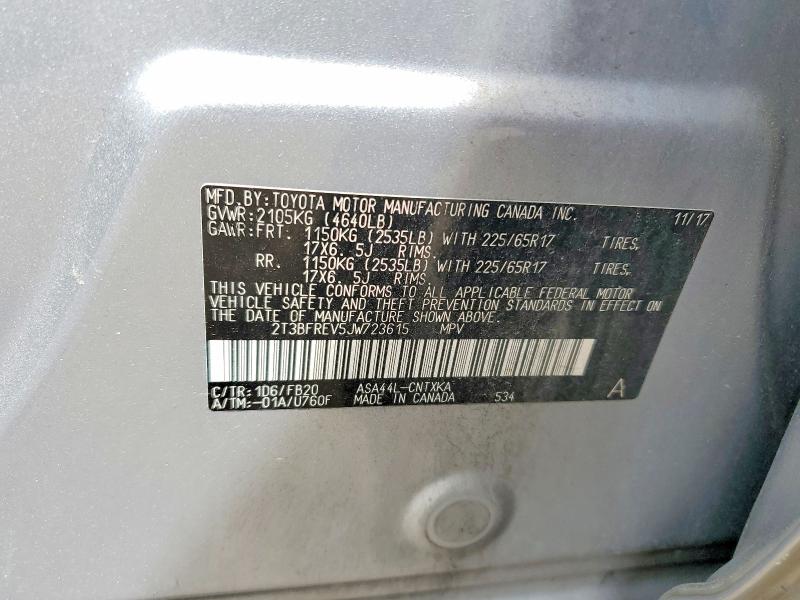 Продаж на аукціоні авто 2018 Toyota Rav4, vin: 2T3BFREV5JW723615, номер лоту: 58947346