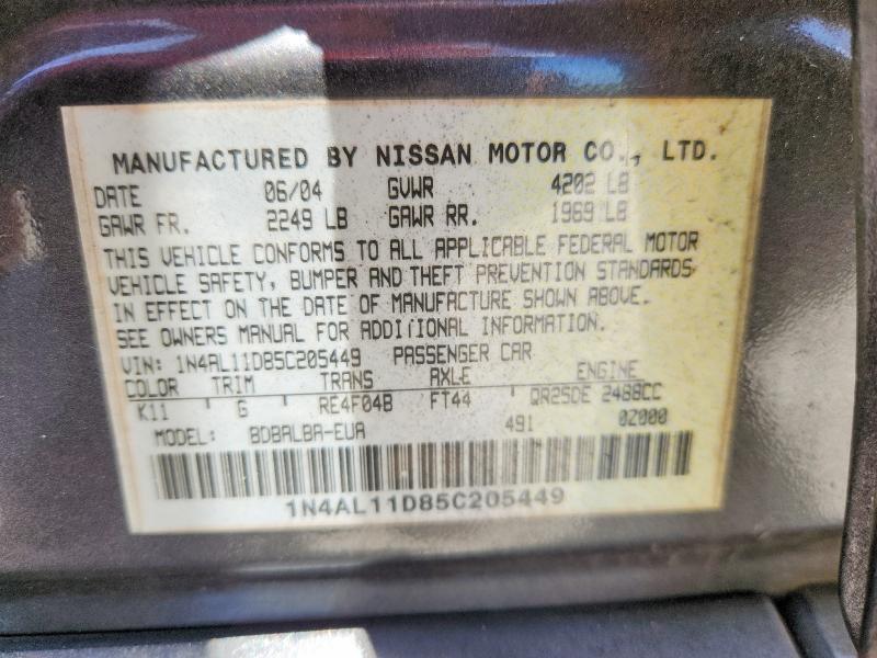 61188556 :رقم المزاد ، 1N4AL11D85C205449 vin ، 2005 Nissan Altima مزاد بيع