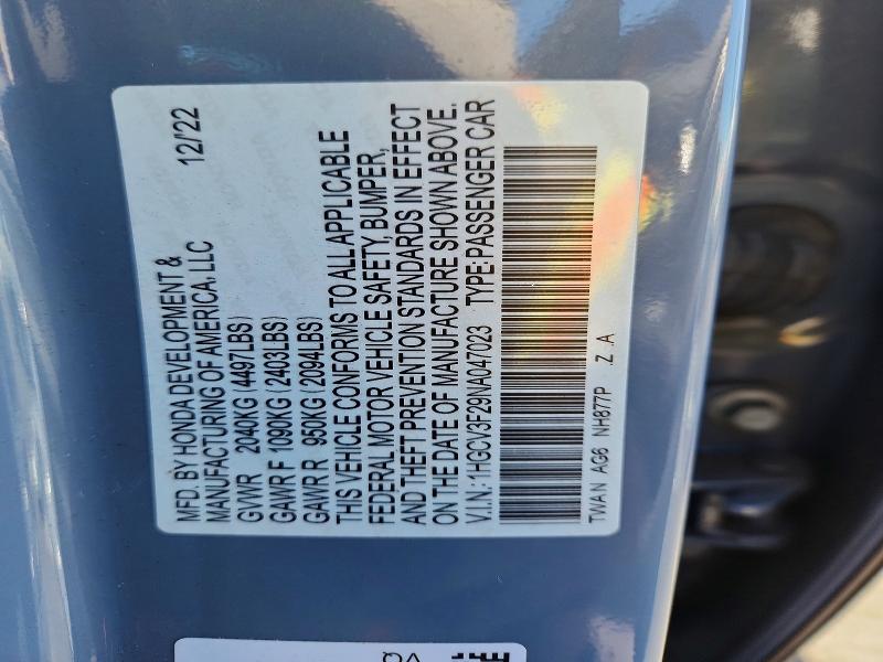 Aukcja sprzedaży 2022 Honda Accord, vin: 1HGCV3F29NA047023, numer aukcji: 60887356