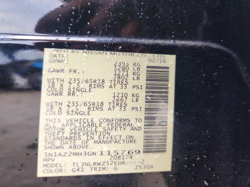 Aukcja sprzedaży 2016 Nissan Murano, vin: 5N1AZ2MH3GN115769, numer aukcji: 61906646