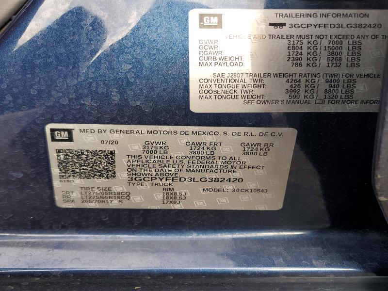 2020 Chevrolet Silverado მანქანა იყიდება აუქციონზე, vin: 3GCPYFED3LG382420, აუქციონის ნომერი: 59887766